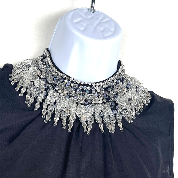 Urban Outfitters Pins & Needles Dramatic Beaded Collar Sheer Black‎ Tank XS - Picture 2 of 15